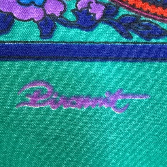 Piramit Vintage Floral Scarf 46” Square – Emerald Green Purple Red Boho Print - Picture 6 of 10